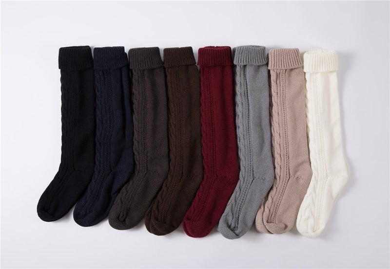 SherryDC Women's Cable Knit Long Boot Socks Over Knee High Winter Leg Warmers, Beige, One Size - Image 3